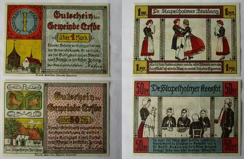 50 Pfennig und 1 Mark Banknote Notgeld Gemeinde Erfde 1921 (113170)