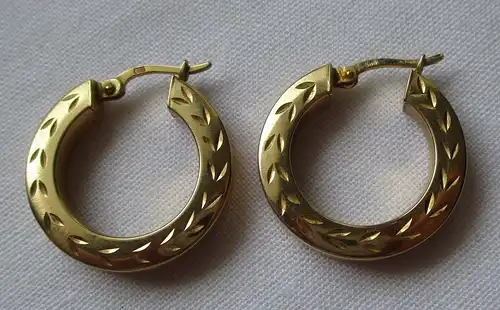 elegante 585er Gold Ohrringe Creolen mit Blättermuster (124118)