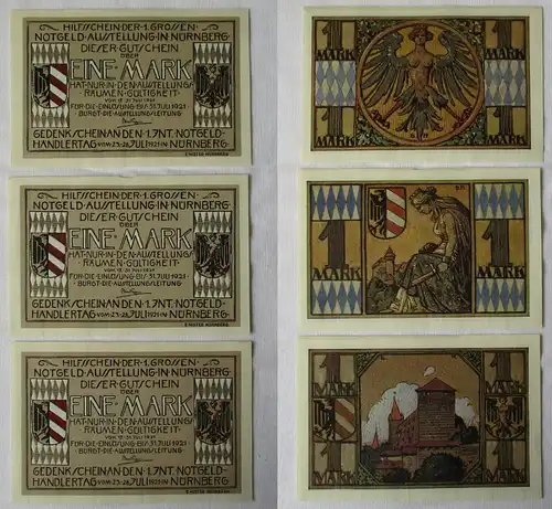 3 Banknoten Notgeld Notgeldausstellung in Nürnberg 1921 (115361)