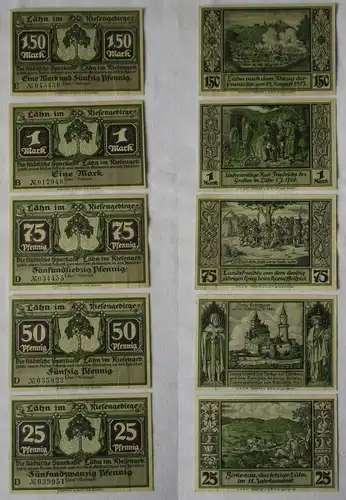 5 Banknoten Notgeld Stadt Lähn im Riesengebirge um 1920 (117207)