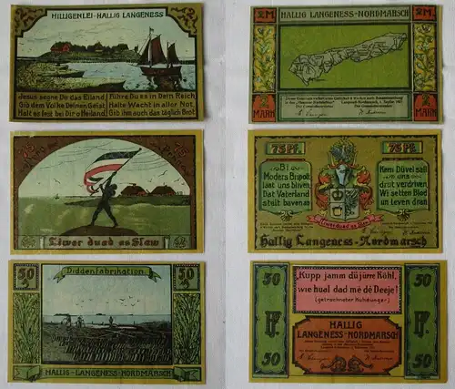 3 Banknoten Notgeld Hallig Langeness-Nordmarsch 1921 (120205)