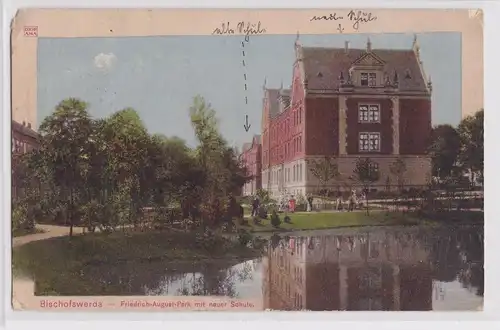 901284 AK Bischofswerda Friedrich August Park mit neuer Schule 1910