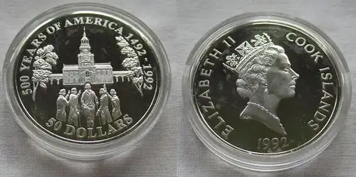 50 Dollar Silbermünze Cook Inseln 500 Jahre Amerika Independence Hall (158447)