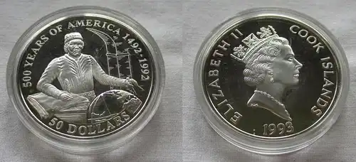 50 Dollar Silbermünze Cook Inseln 500 Jahre Amerika Juan de la Cosa (152685)