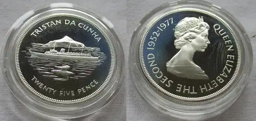 25 Pence Silber Münze Tristan da Cunha 1977 Schiff HMY "Britannia PP (157624)