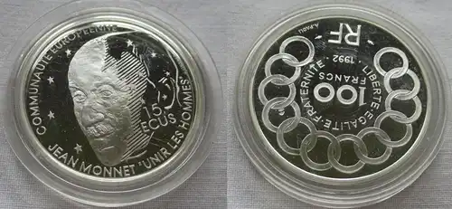 15 ECU Silber Münze Frankreich Jean Monnet 1992 PP (157073)