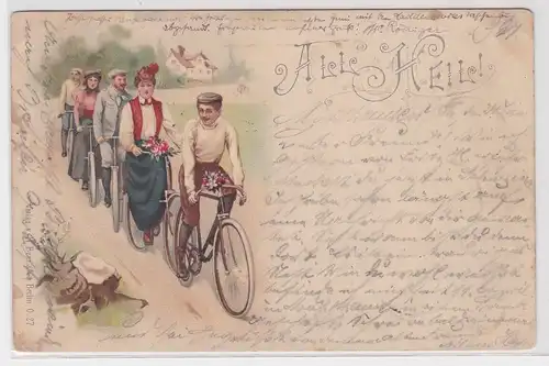 904059 Ak Lithographie Gruppe mit Radfahrern "All Heil!" 1901