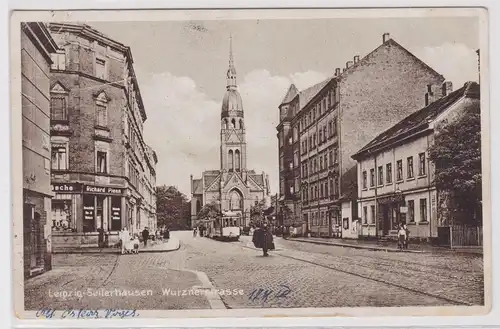 93072 Ak Leipzig Sellerhausen Wurznerstrasse mit Geschäften 1932