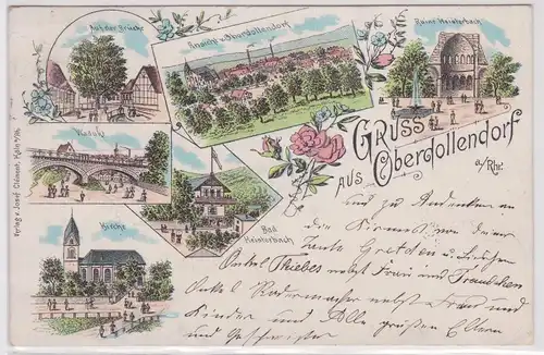 15587 Ak Lithographie Gruß aus Oberdollendorf a.Rh.Viadukt, Kirche usw. 1899