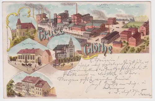 34492 Ak Lithographie Gruß aus Glöthe Gasthof, Zementfabrik usw. 1899