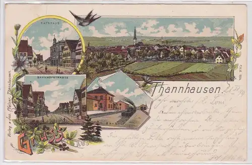 44328 Ak Lithographie Thannhausen Bahnhof, Bahnhofstraße usw. 1899