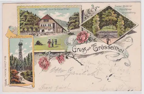 37343 Ak Lithographie Gruß aus dem Grösselthal Gastwirtschaft usw. 1904