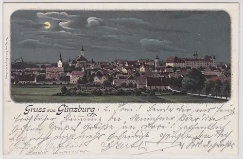 27261 Mondscheinkarte Gruß aus Günzburg Totalansicht 1899