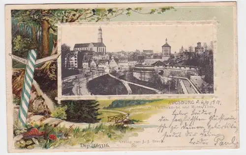 02926  Präge Ak Augsburg St.Ulrichskirche und rotes Thor 1901