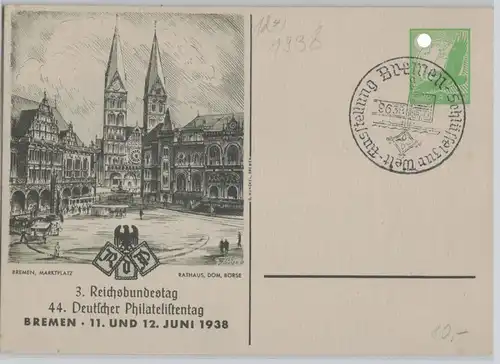 97156 DR Ganzsachen Postkarte PP142/C36/01 44.Dt. Philatelistentag Bremen 1938