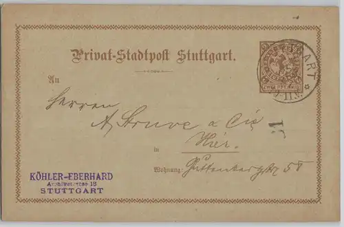 69470 Privatpost Ganzsachen Postkarte Privat Stadtpost Stuttgart 2 Pfennig 1887