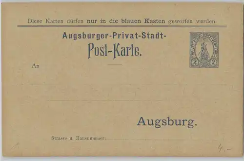 91162 Privatpost Ganzsachen Postkarte 2 Pfennig Augsburg vor 1900
