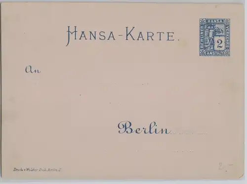 60598 Privatpost Ganzsachen Karte Hansa Berliner Verkehrsanstalt vor 1900
