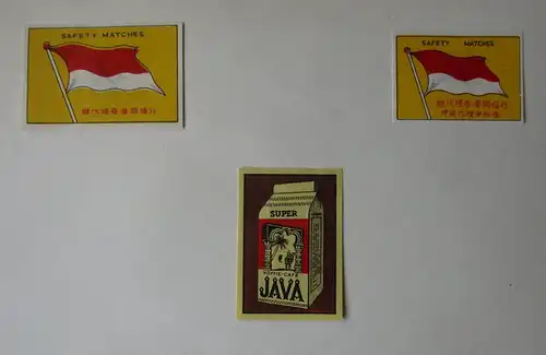 3x Streichholzetikett Safety Matches Indonesien Super Koffie-Café Java (142396)