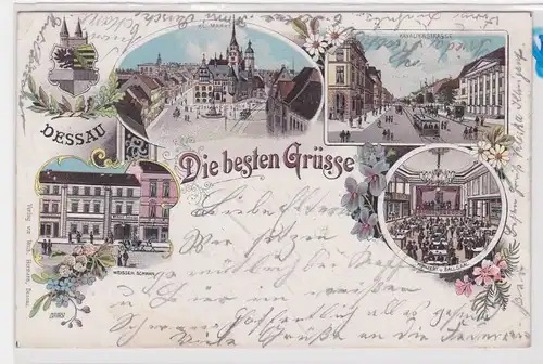 86112 Ak Lithographie Die besten Grüße aus Dessau Gasthaus Weisser Schwan 1903