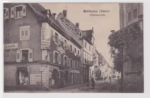 84444 Ak Müllheim in Baden Wilhelmstraße mit Hotel Löwen 1918