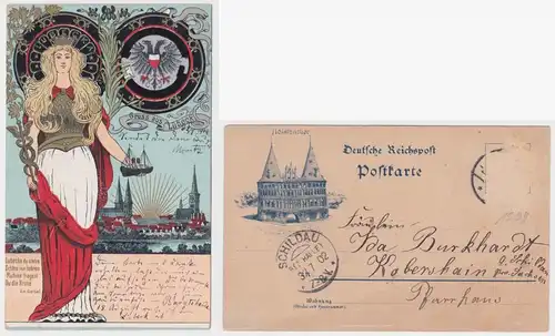 901558 Patriotika Ak Lithographie Gruß aus Lübeck 1902