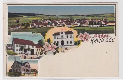 900601 Ak Lithographie Gruß aus Rhenegge Molkerei, Schule, Kolonialwaren 1922