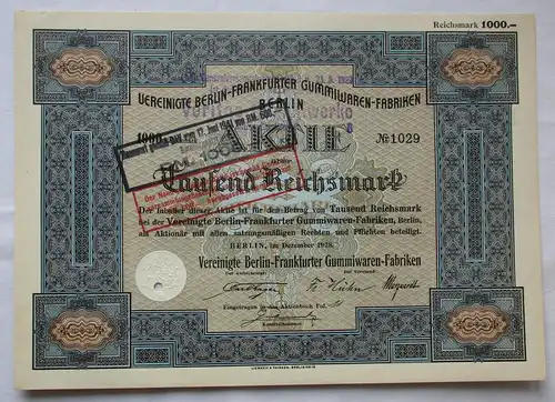 1000 RM Aktie Vereinigte Berlin-Frankfurter Gummiwaren-Fabrik 1928 (156106)