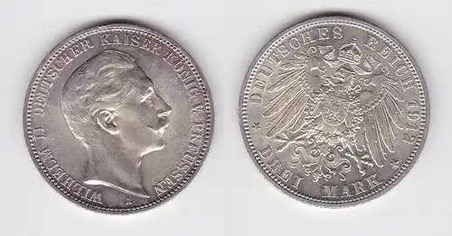 3 Mark Silbermünze Preussen Kaiser Wilhelm II 1912 A Jäger 103 vz (150639)