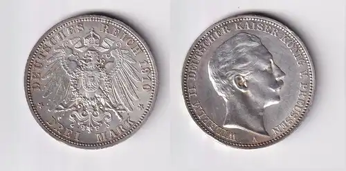 3 Mark Silbermünze Preussen Kaiser Wilhelm II 1910 A Jäger 103 ss+ (165179)