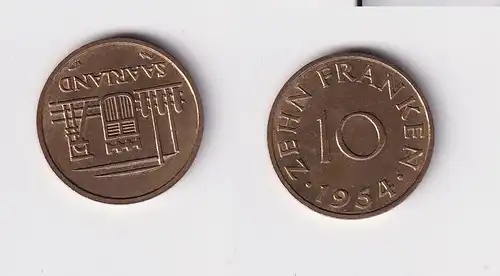 10 Franken Messing Münze Saarland 1954 vz (150050)