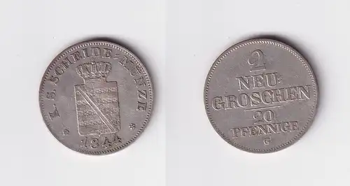 2 Neu Groschen Silber Münze Sachsen 1844 B ss (157729)