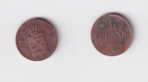 1 Pfennig Kupfer Münze Sachsen 1843 G f.ss (153114)