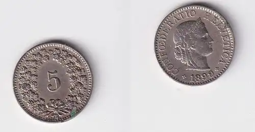 5 Rappen Kupfer Nickel Münze Schweiz 1899 B ss (146351)