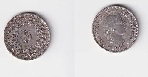 5 Rappen Kupfer Nickel Münze Schweiz 1891 B ss (144105)