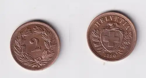 2 Rappen Kupfer Münze Schweiz 1890 B ss+ (146148)