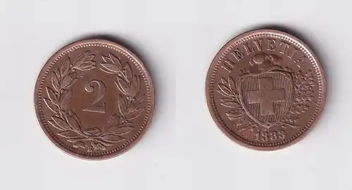 2 Rappen Kupfer Münze Schweiz 1883 B ss+ (147179)