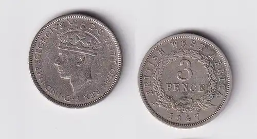 3 Pence Kupfer Nickel Münze Britisch Westafrika 1947 ss (148371)