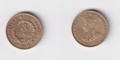 3 Pence Messing Münze Britisch Westafrika 1934 ss+ (140631)