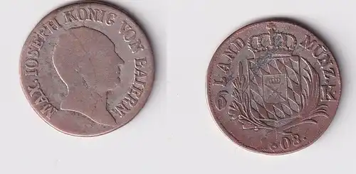 6 Kreuzer Silber Münze Bayern 1808 f.ss (144356)