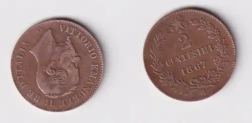 2 Centesimi Kupfer Münze Italien 1867 M ss+ (146981)
