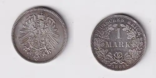 1 Mark Silber Münze Deutschland Kaiserreich 1881 A Jäger Nr.9 vz (141956)