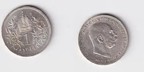 1 Krone Silber Münze Österreich 1914 vz (146808)