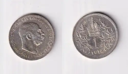 1 Krone Silber Münze Österreich 1914 vz (143999)