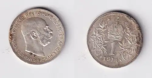 1 Krone Silber Münze Österreich 1914 f.vz (149190)