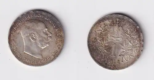 1 Krone Silber Münze Österreich 1914 ss (145573)