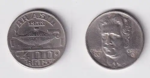 400 Reis Nickelmünze Brasilien 1938 Oswaldo Cruz ss (161867)