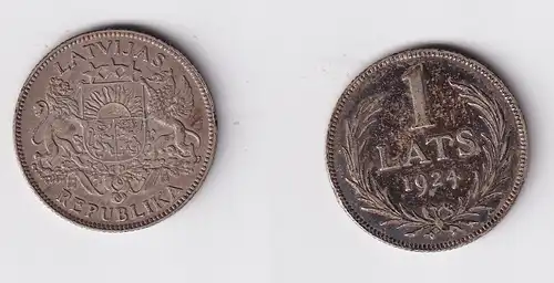 1 Lats Silber Münze Lettland Staatswappen 1924 ss+ (148581)