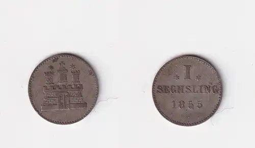 1 Sechsling Billon Münze Stadt Hamburg 1855 f.ss (157076)