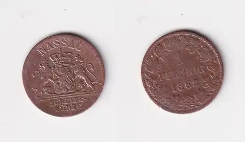 1 Pfennig Kupfer Münze Nassau 1860 f.ss (159437)
